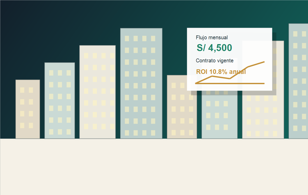 Edificios urbanos con tarjeta de flujo mensual y ROI